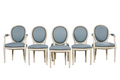 Antique French Louis XVI Style Painted Dining Chairs in Sky Blue Leather - Set of 6