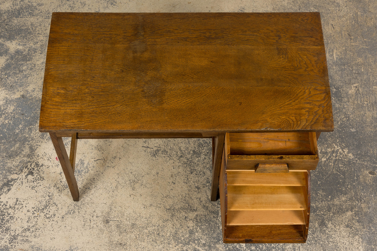 1940s Petite French Art Deco Oak Office Desk