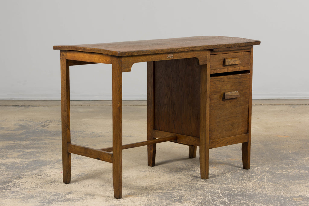 1940s Petite French Art Deco Oak Office Desk