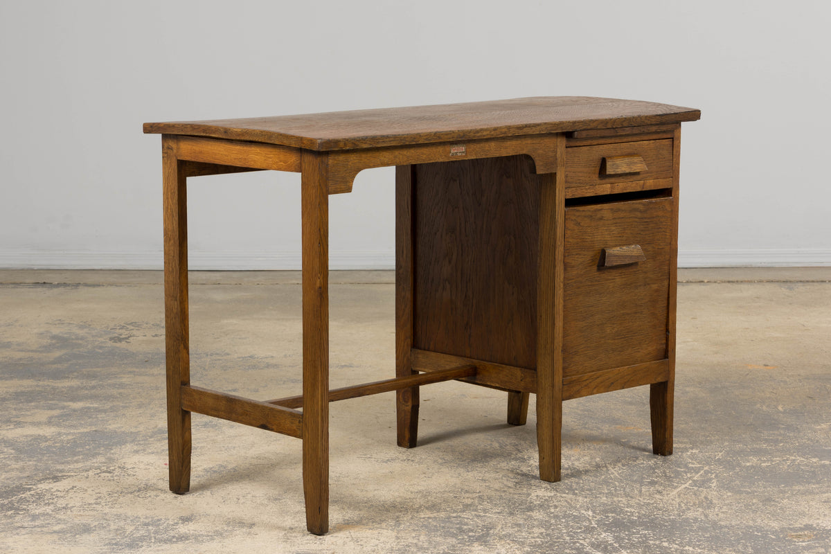 1940s Petite French Art Deco Oak Office Desk
