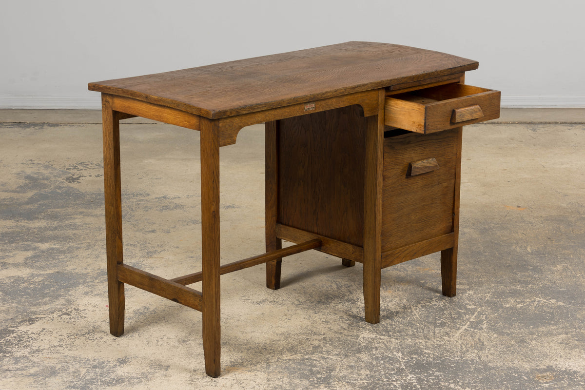 1940s Petite French Art Deco Oak Office Desk