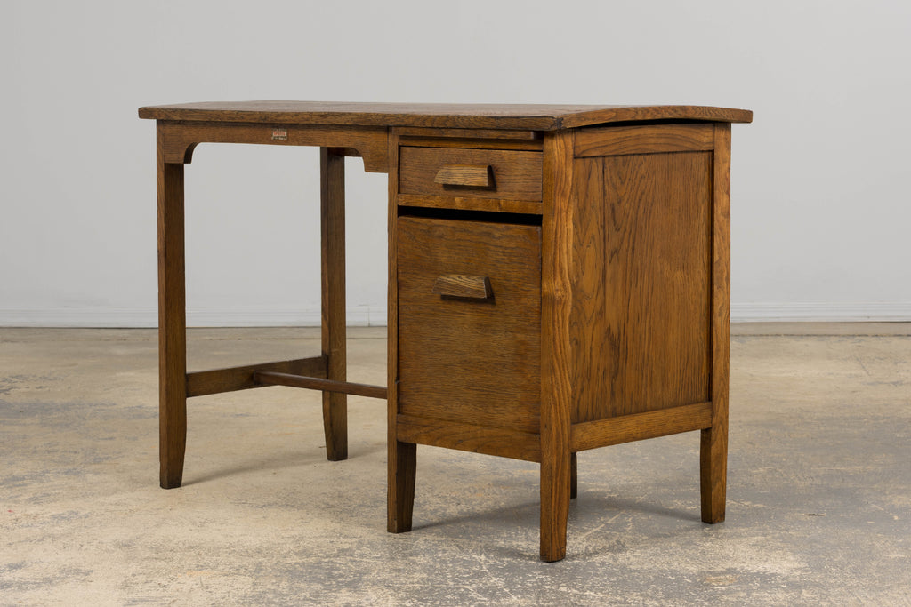 1940s Petite French Art Deco Oak Office Desk