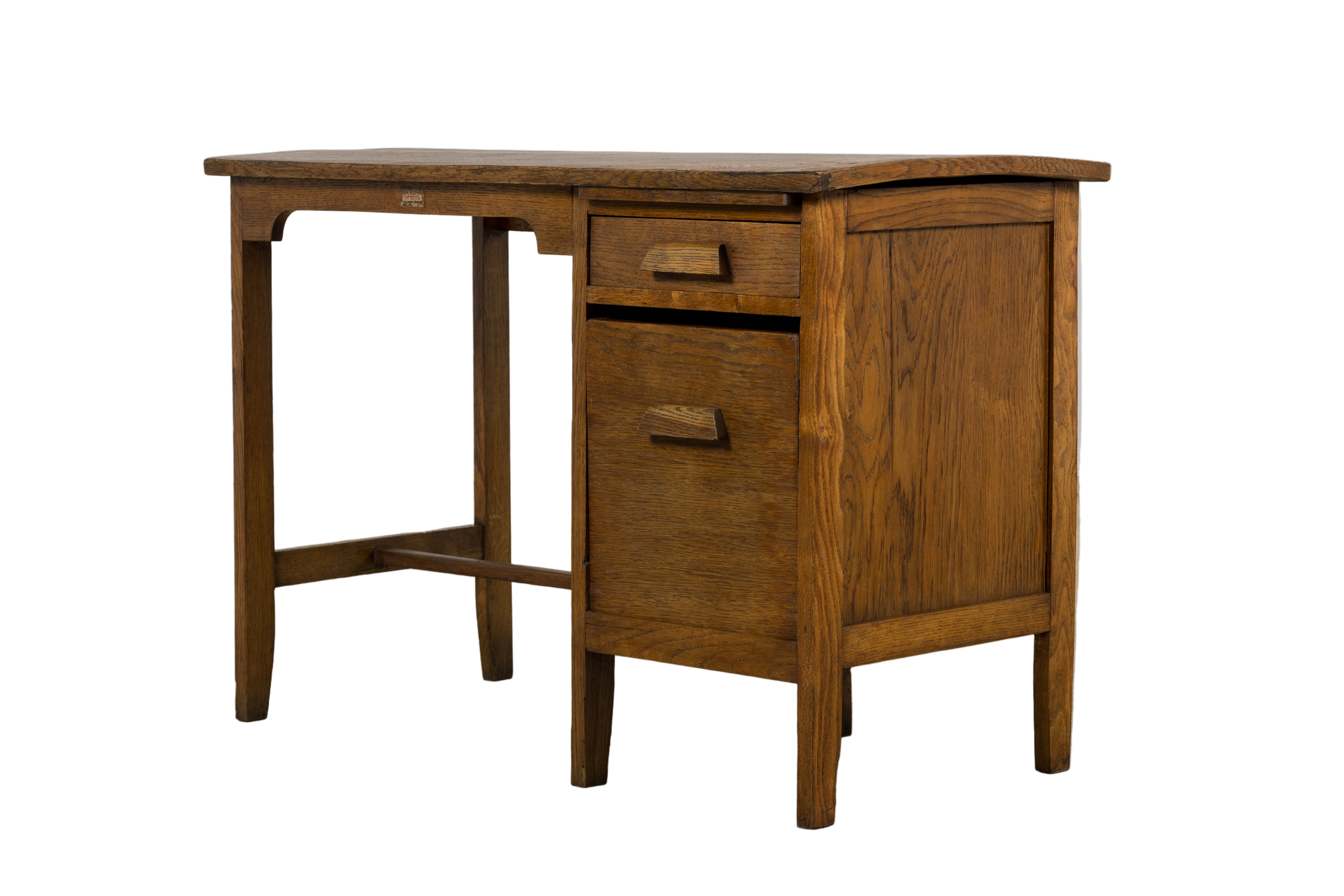 1940s Petite French Art Deco Oak Office Desk