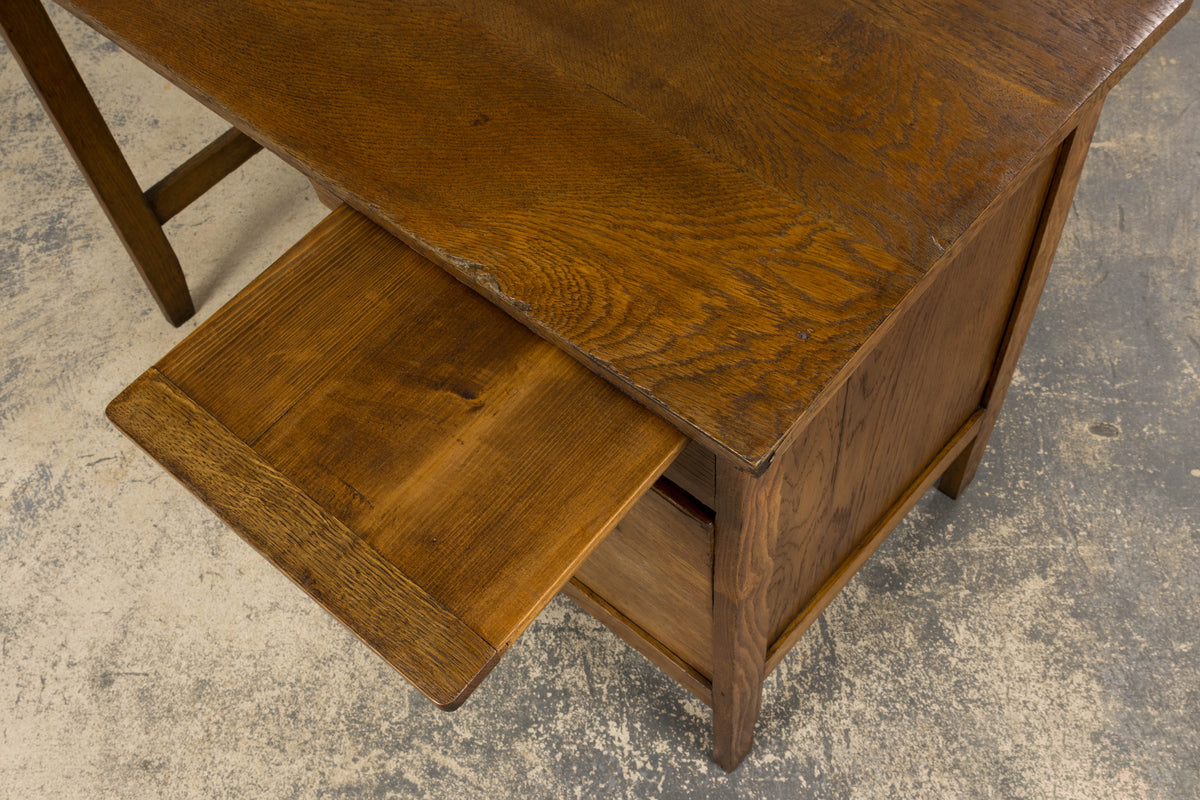 1940s Petite French Art Deco Oak Office Desk