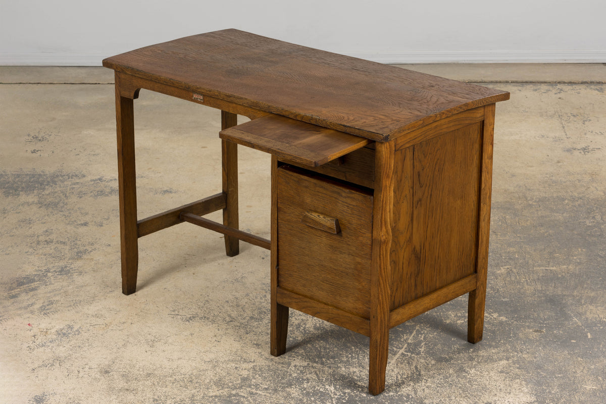 1940s Petite French Art Deco Oak Office Desk