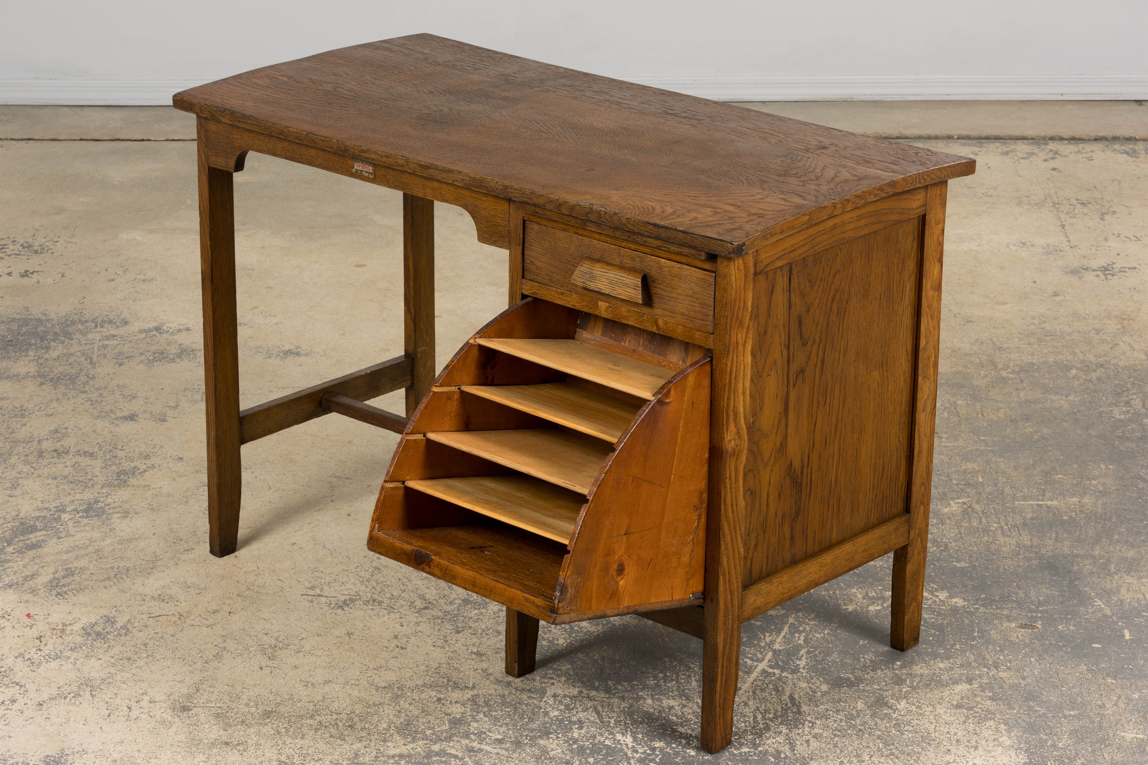 1940s Petite French Art Deco Oak Office Desk