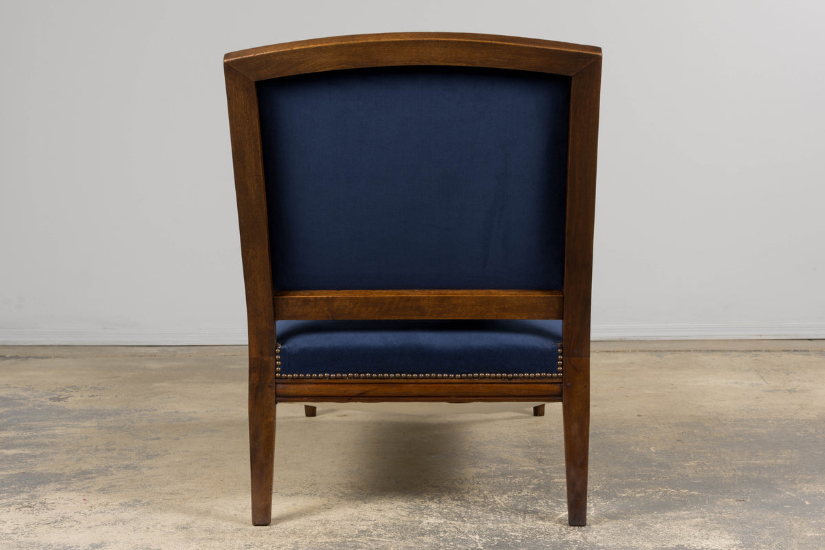 19th Century French Napoleon III Walnut Chaise Lounge in Blue Velvet