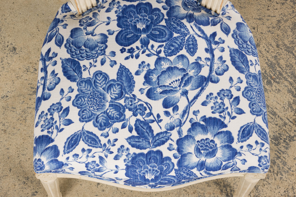 Antique French Louis XVI Style Painted Accent Side Chair in Blue Floral