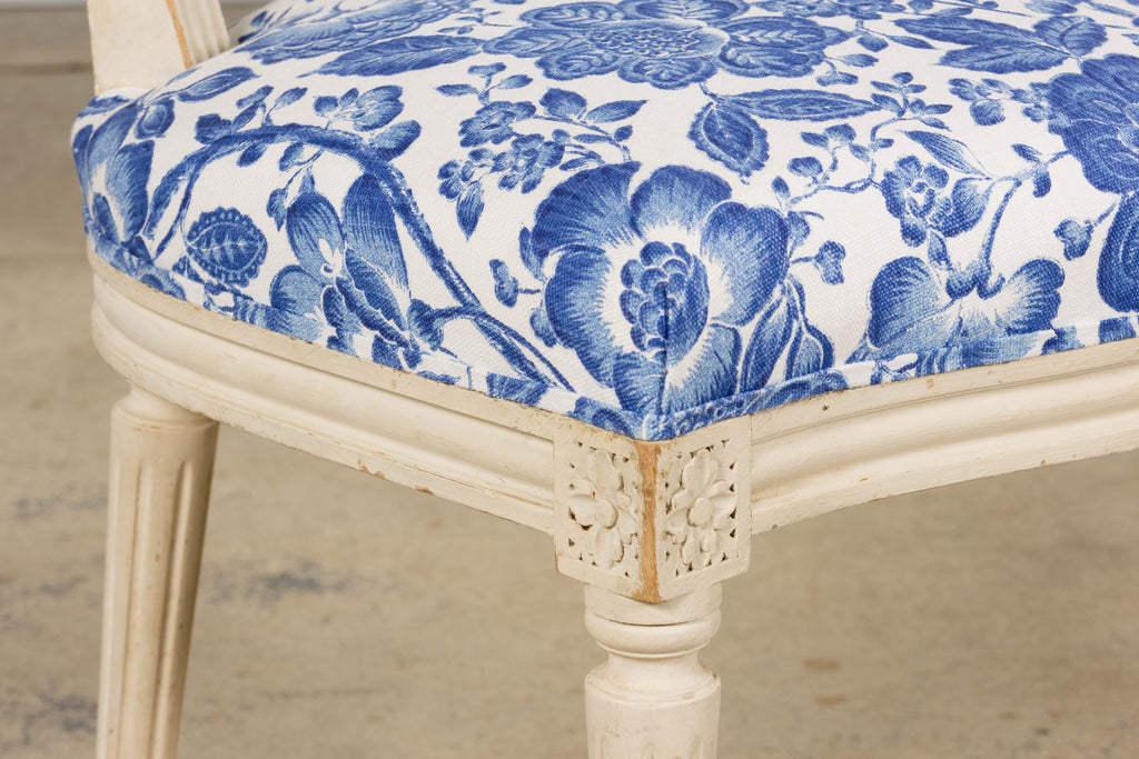 Antique French Louis XVI Style Painted Accent Side Chair in Blue Floral
