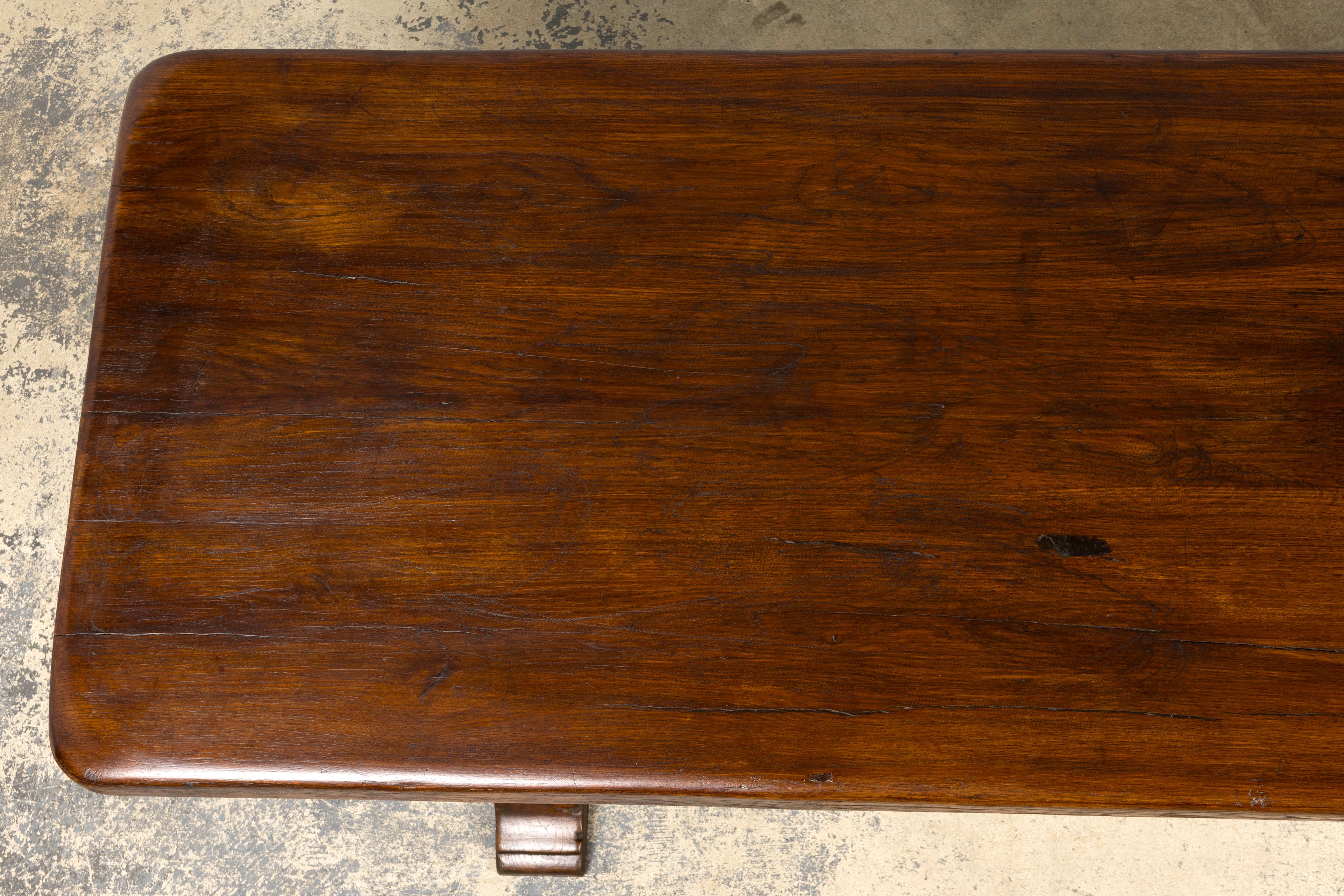 19th Century French Provincial Oak Farmhouse Trestle Dining Table