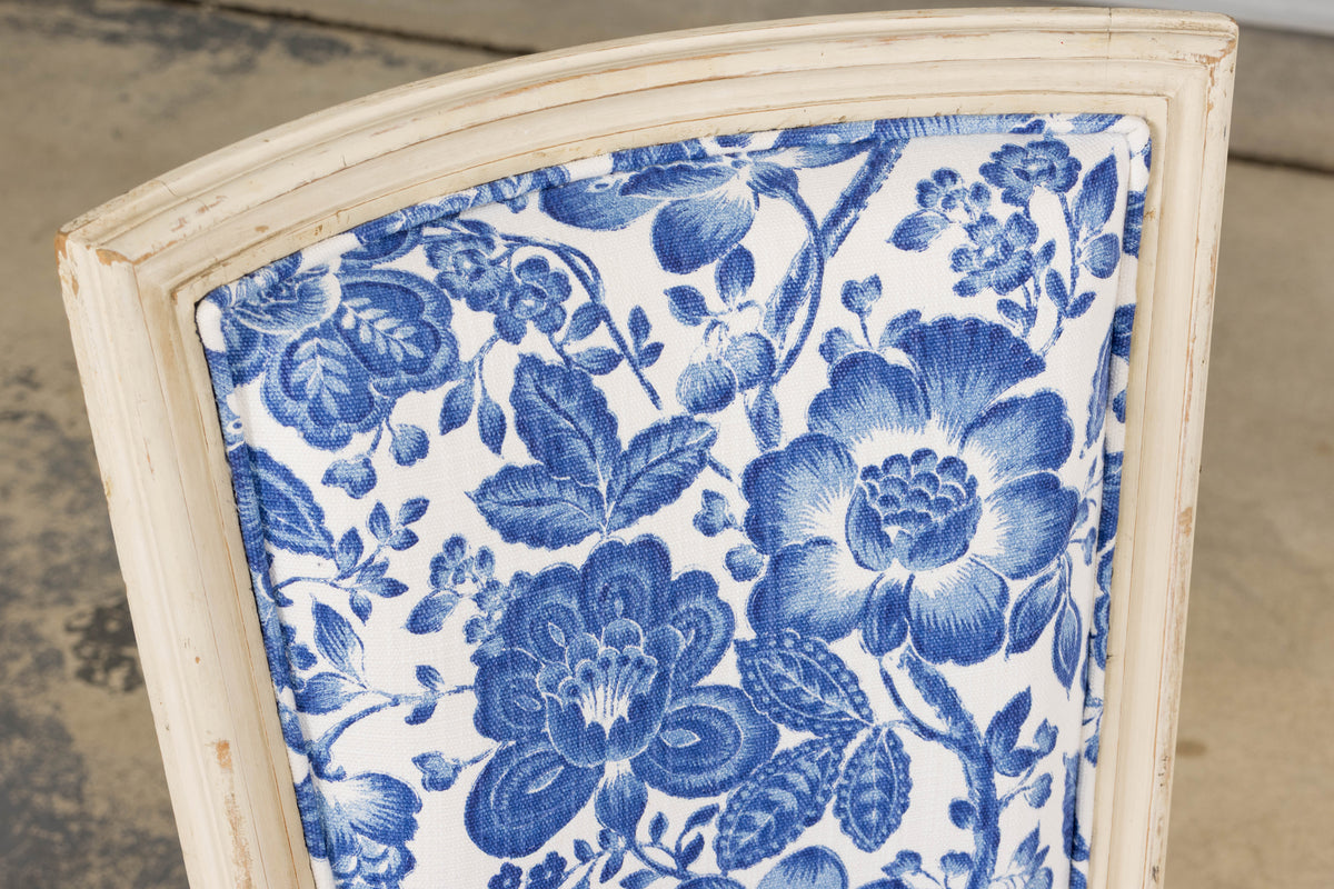 Antique French Louis XVI Style Painted Accent Side Chair in Blue Floral
