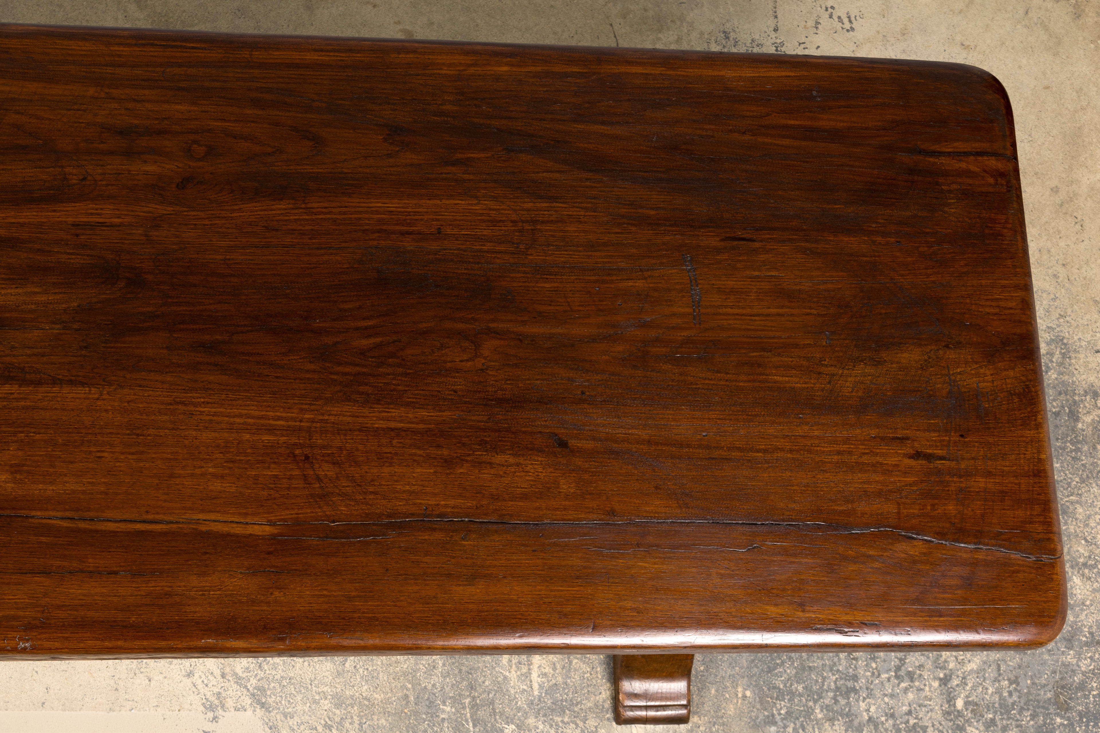 19th Century French Provincial Oak Farmhouse Trestle Dining Table