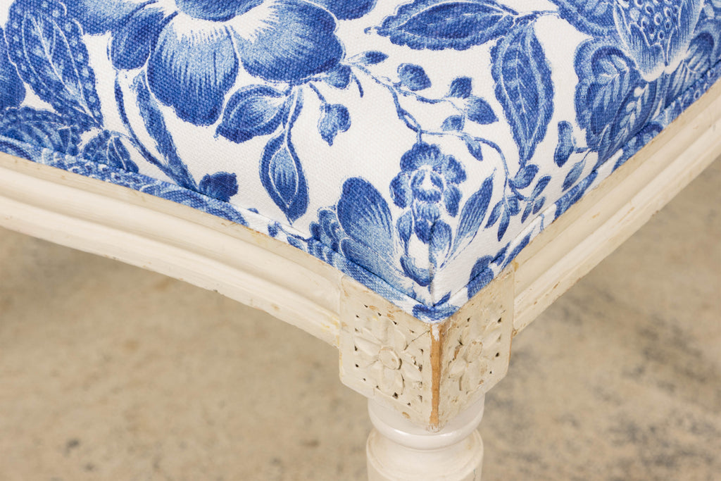 Antique French Louis XVI Style Painted Accent Side Chair in Blue Floral