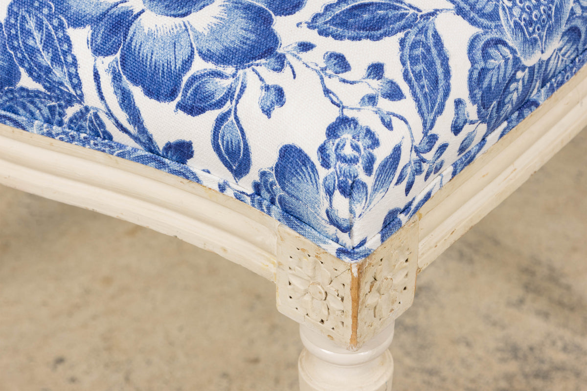 Antique French Louis XVI Style Painted Accent Side Chair in Blue Floral