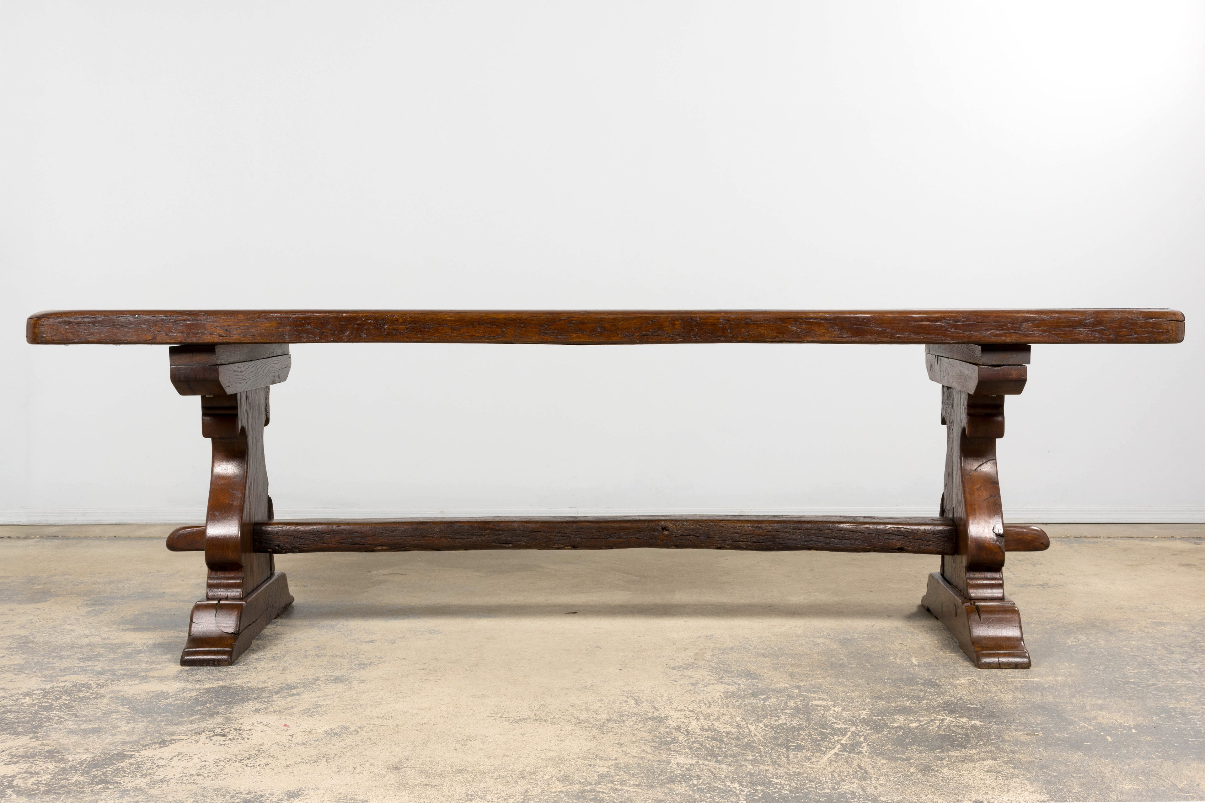 19th Century French Provincial Oak Farmhouse Trestle Dining Table