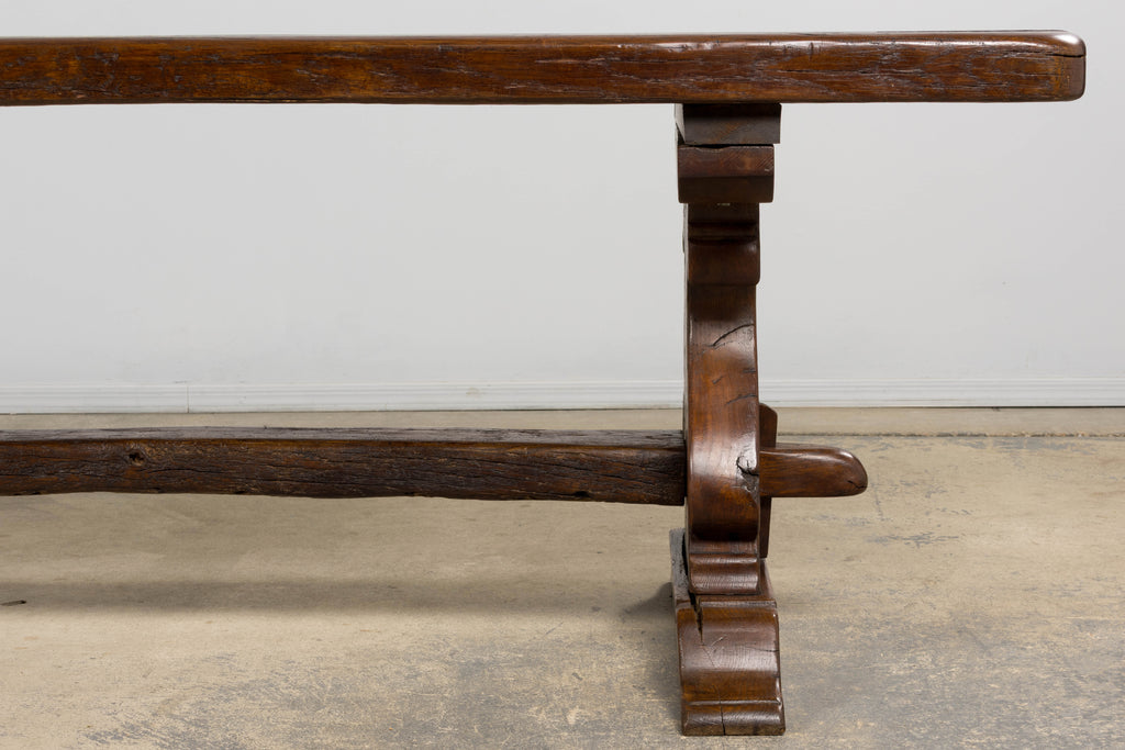 19th Century French Provincial Oak Farmhouse Trestle Dining Table