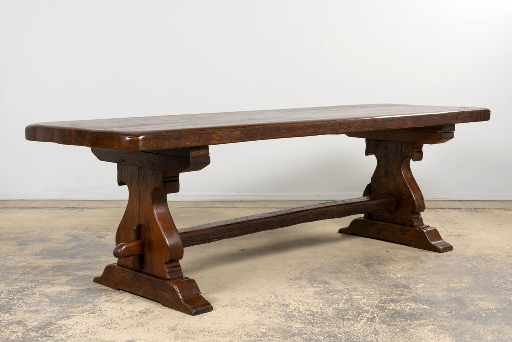 19th Century French Provincial Oak Farmhouse Trestle Dining Table