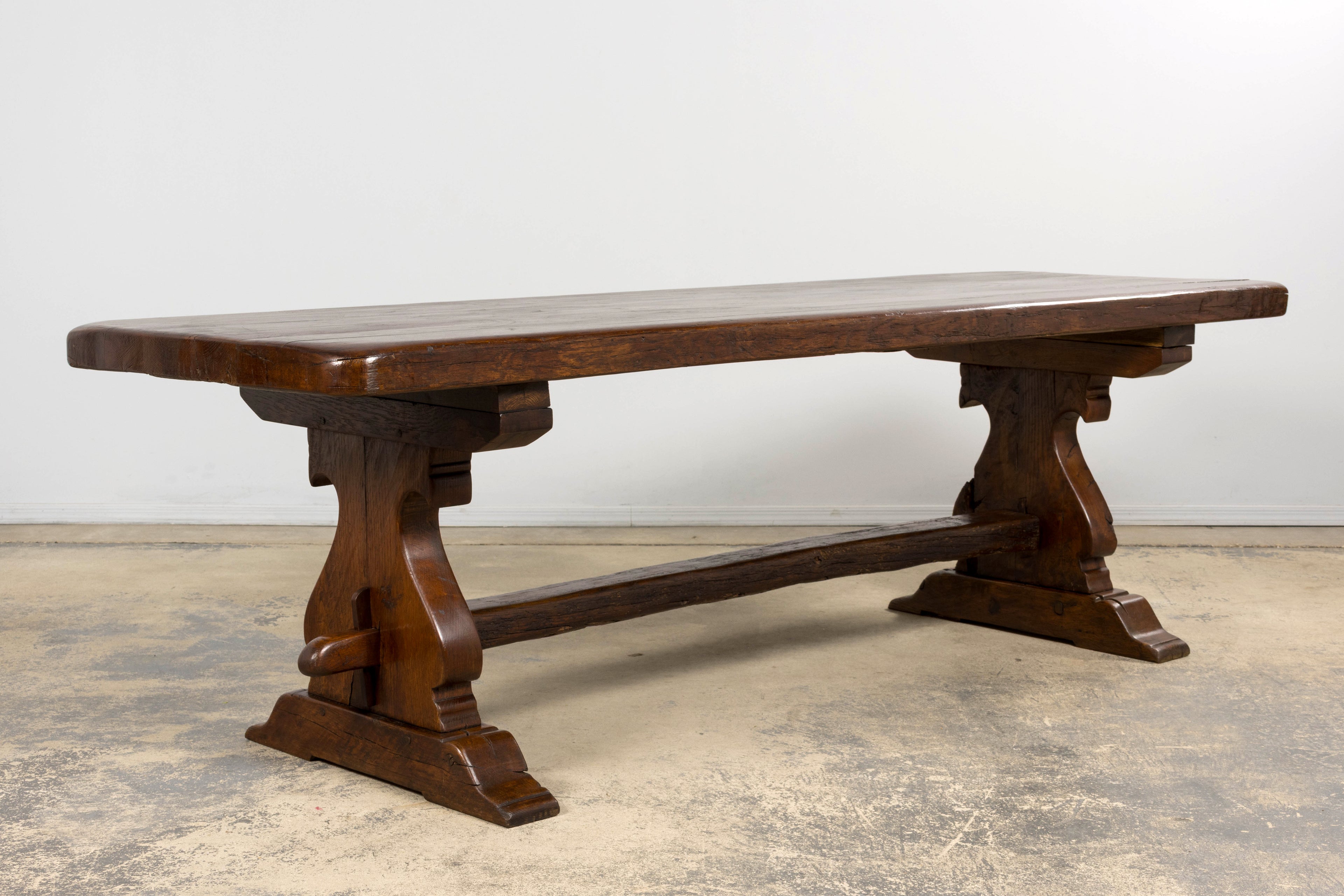 19th Century French Provincial Oak Farmhouse Trestle Dining Table
