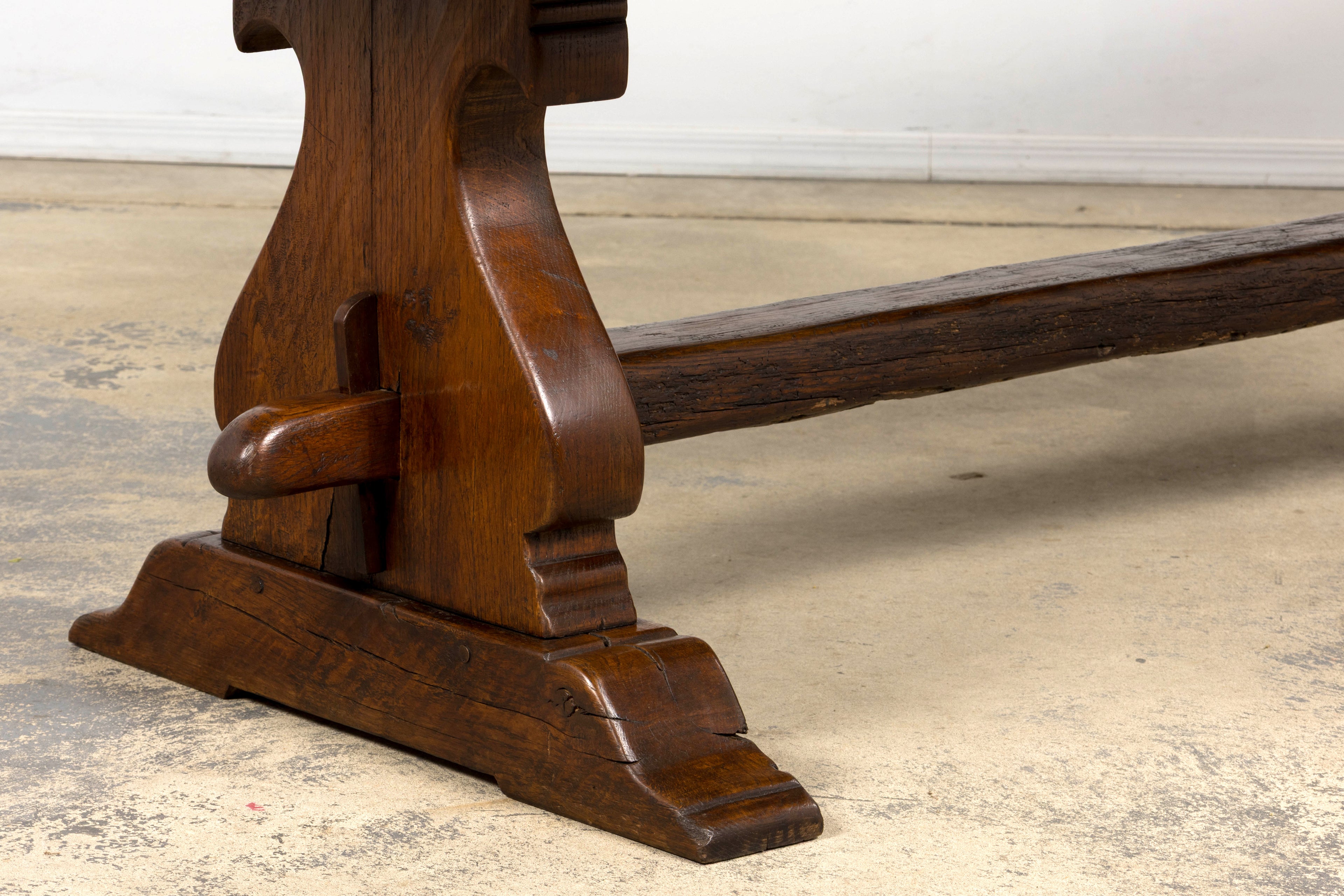 19th Century French Provincial Oak Farmhouse Trestle Dining Table