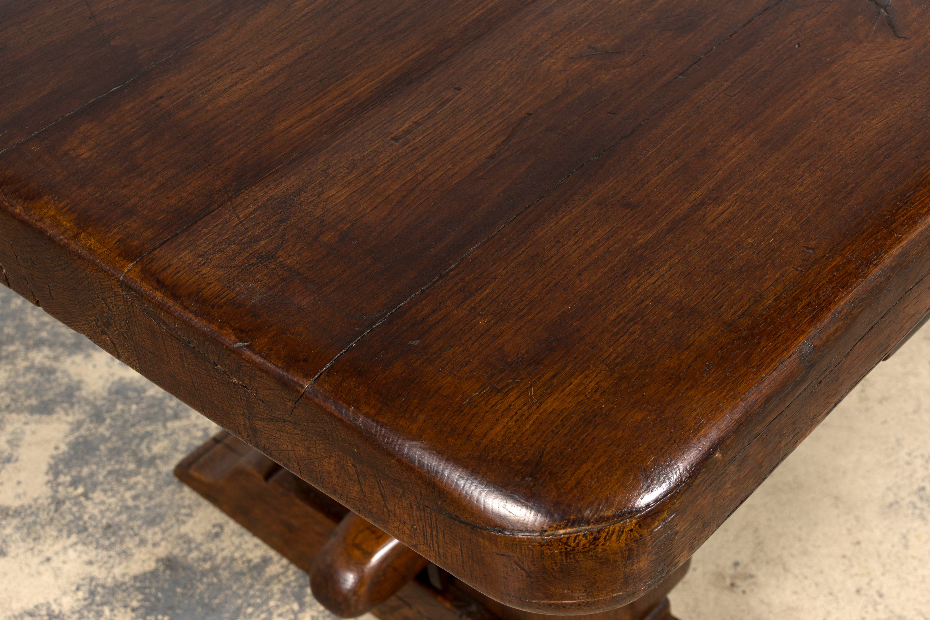 19th Century French Provincial Oak Farmhouse Trestle Dining Table