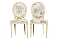 Antique French Louis XVI Style Painted Accent Side Chairs in Blue Toile – A Pair