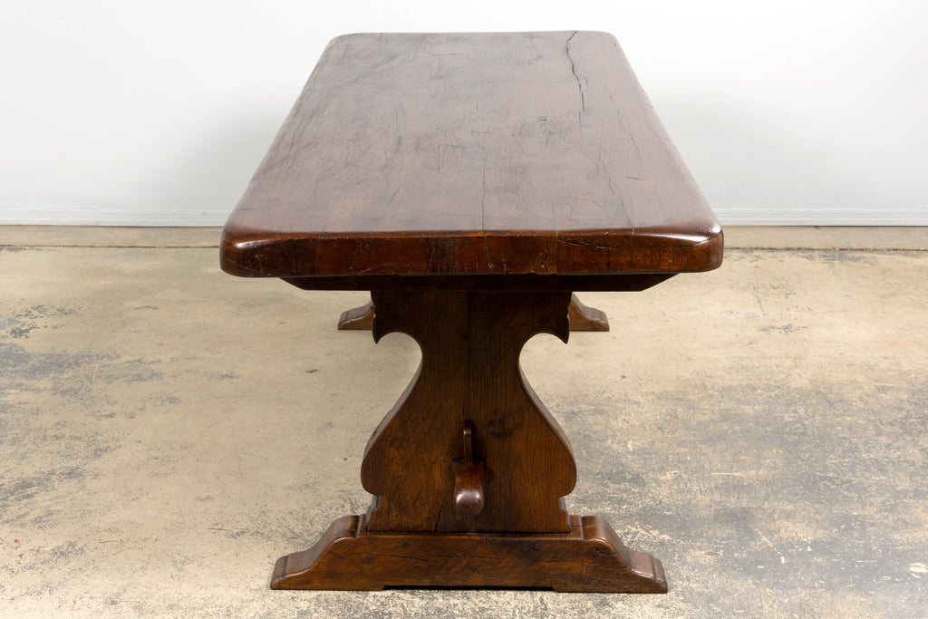 19th Century French Provincial Oak Farmhouse Trestle Dining Table