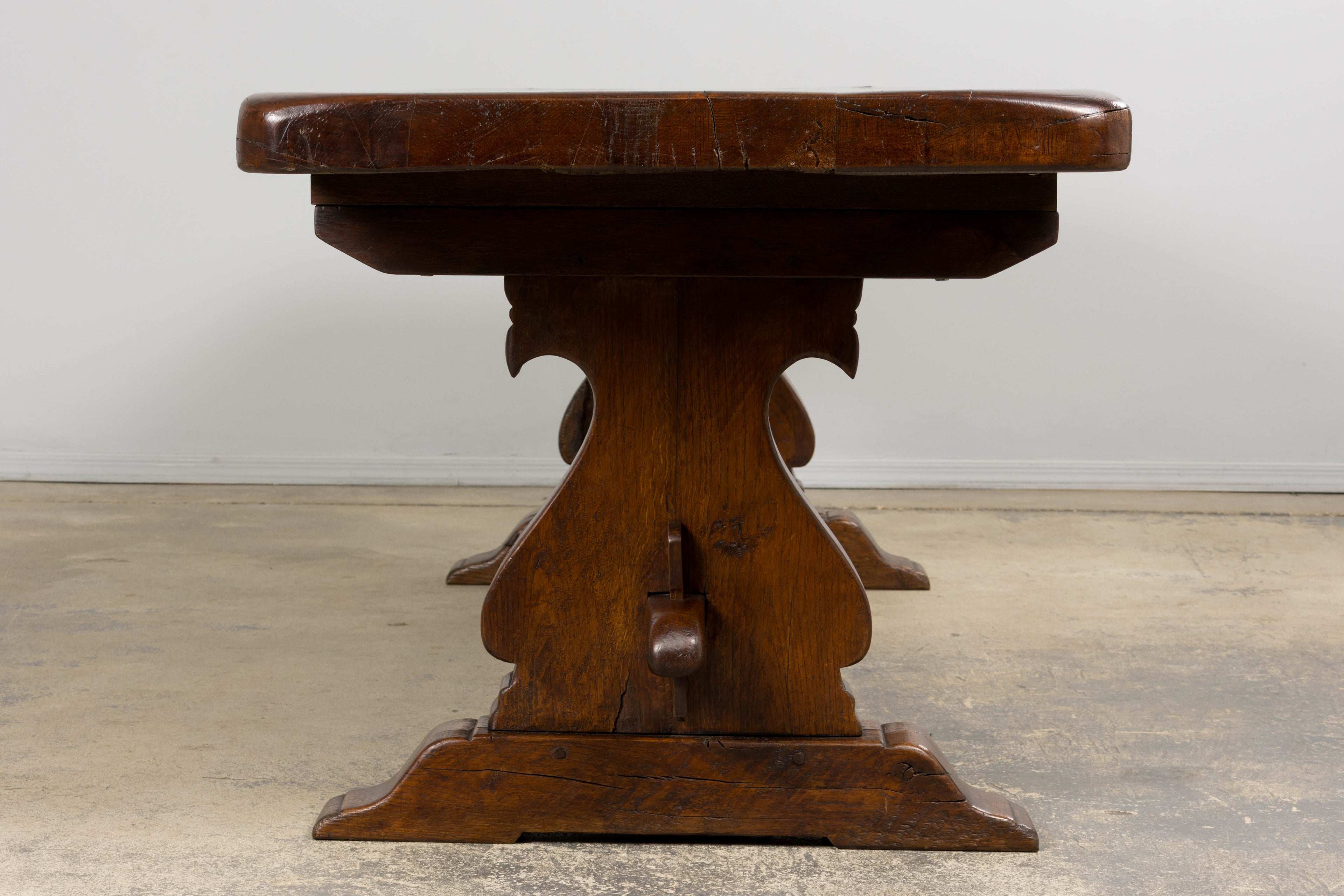 19th Century French Provincial Oak Farmhouse Trestle Dining Table