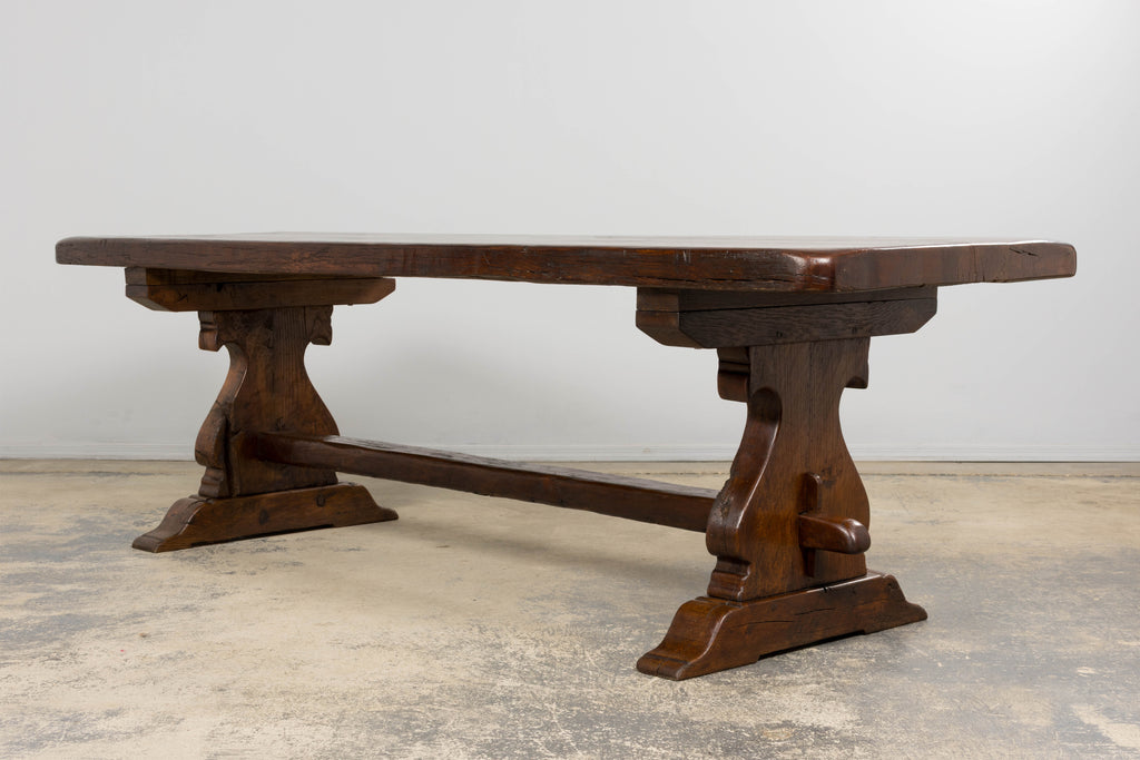 19th Century French Provincial Oak Farmhouse Trestle Dining Table