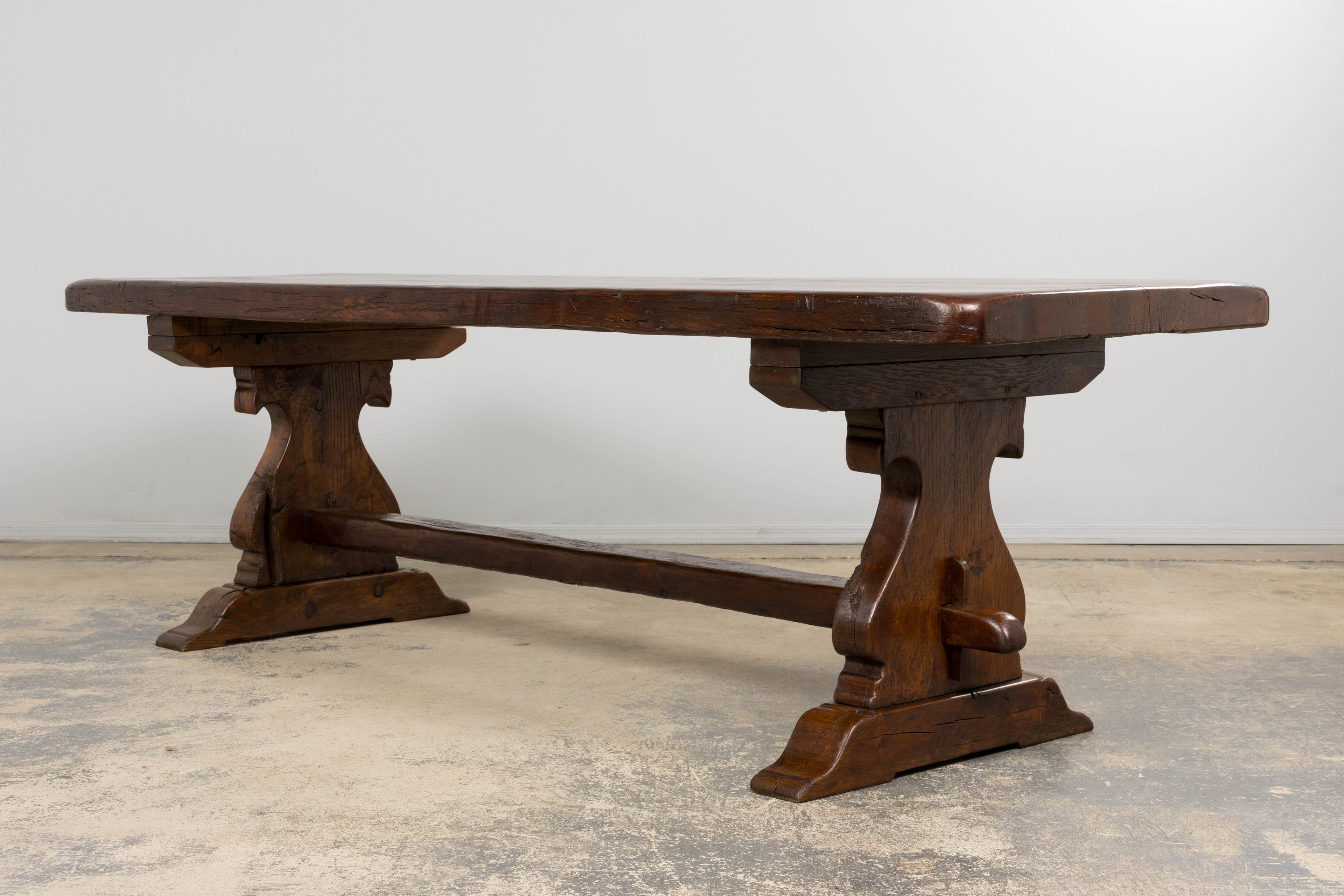 19th Century French Provincial Oak Farmhouse Trestle Dining Table