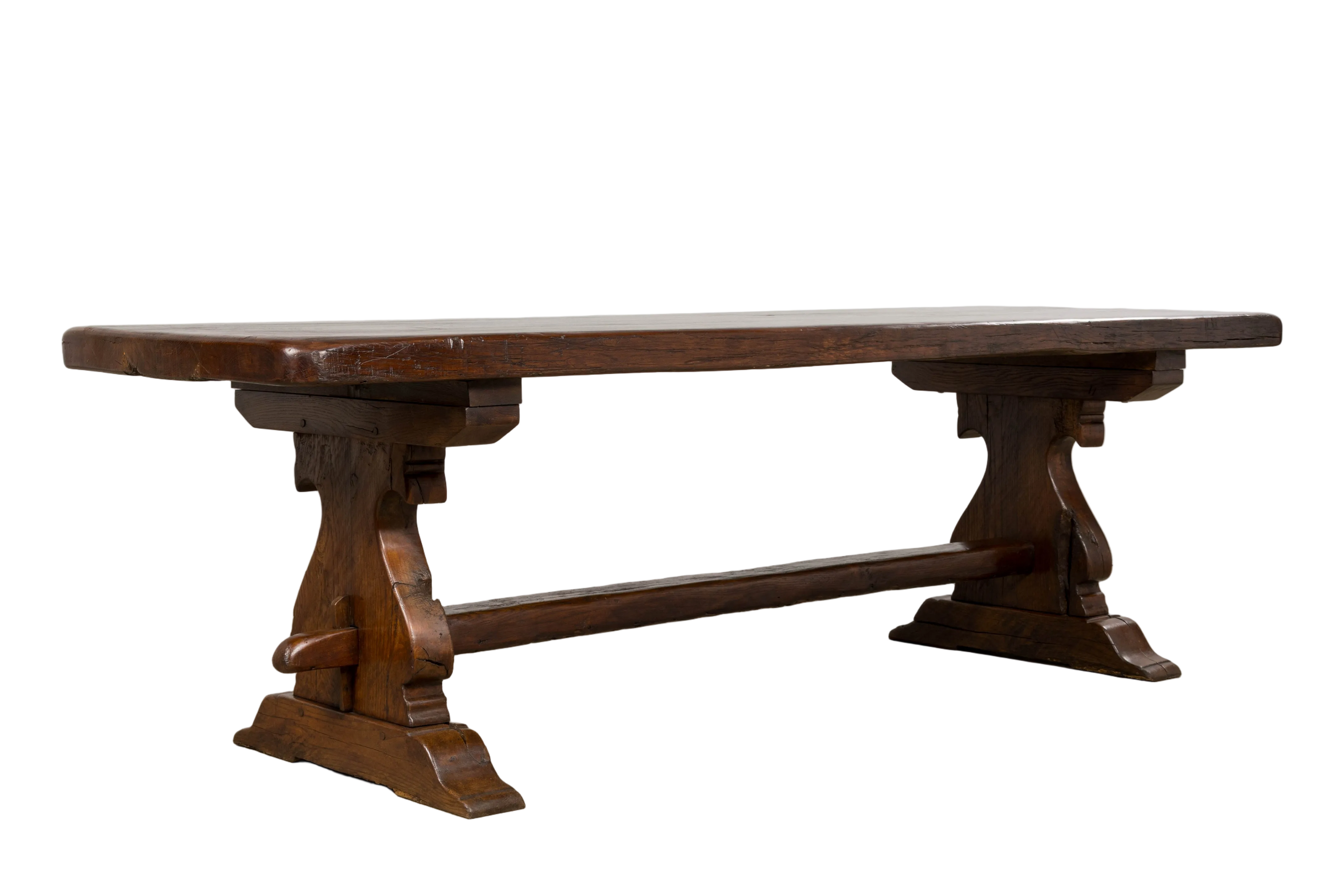 19th Century French Provincial Oak Farmhouse Trestle Dining Table