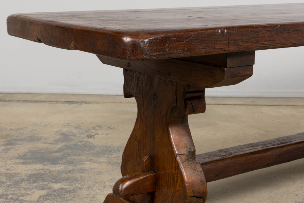 19th Century French Provincial Oak Farmhouse Trestle Dining Table