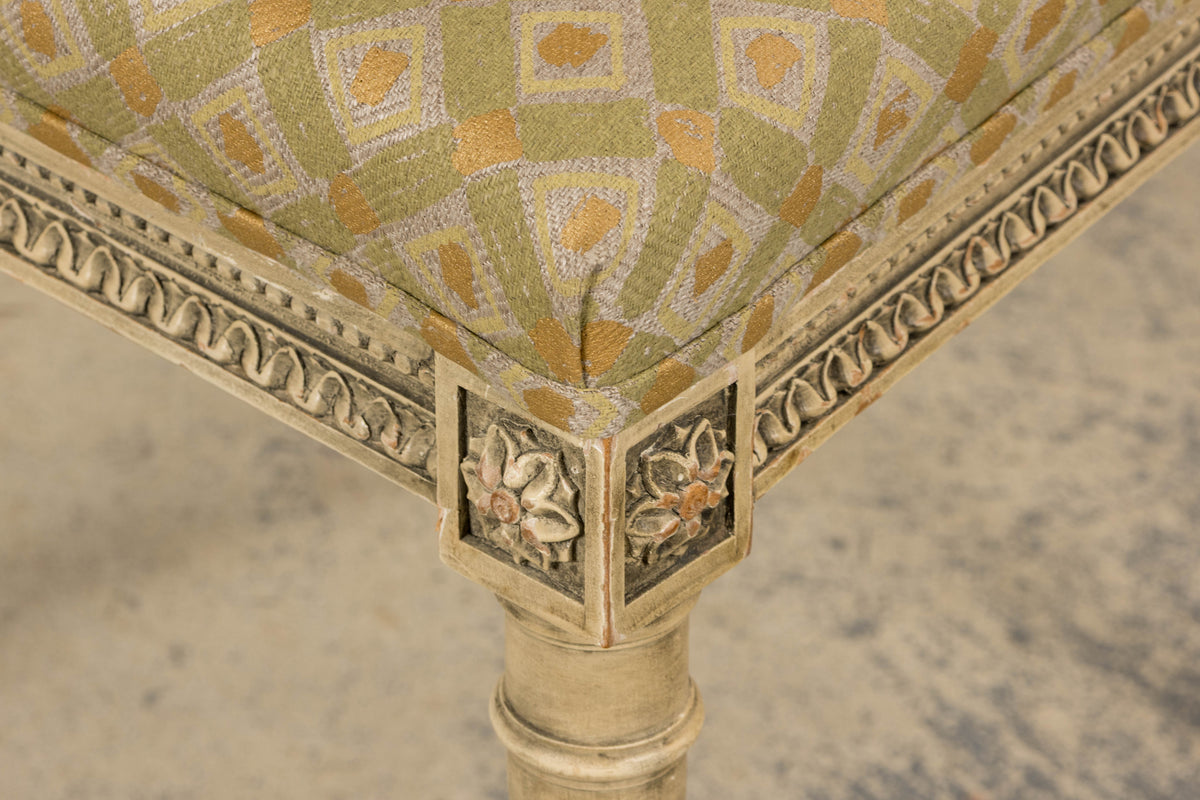 19th Century French Louis XVI Painted Cane Back Dining Chairs W/ Green Linen - Set of 6