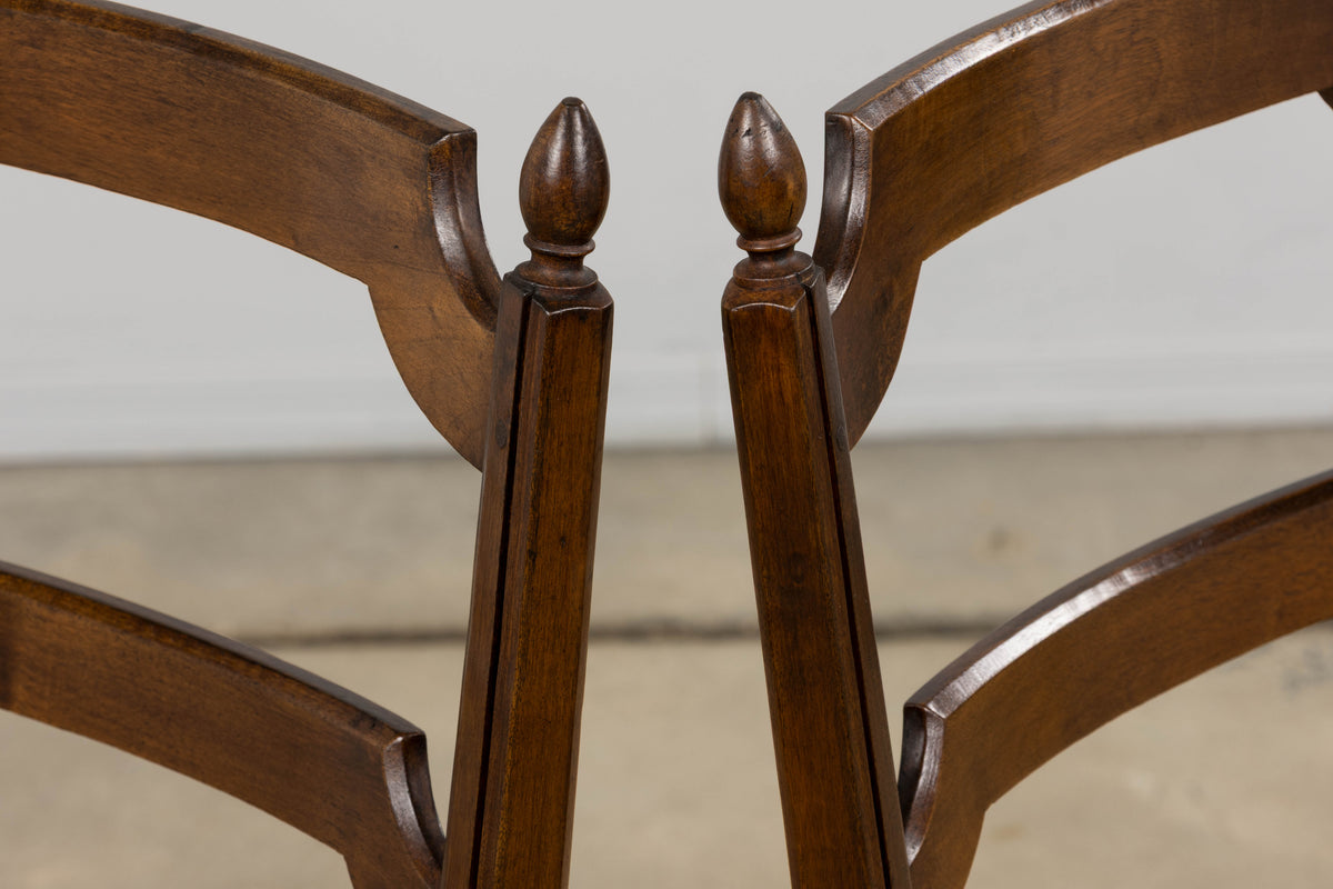 Antique French Louis XVI Style Ladder Back Walnut Dining Chairs W/ Rush Seats - Set of 8