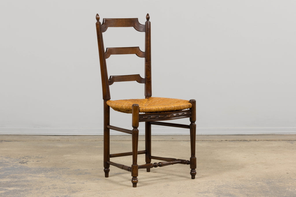 ON HOLD Antique French Louis XVI Style Ladder Back Walnut Dining Chairs W/ Rush Seats - Set of 8