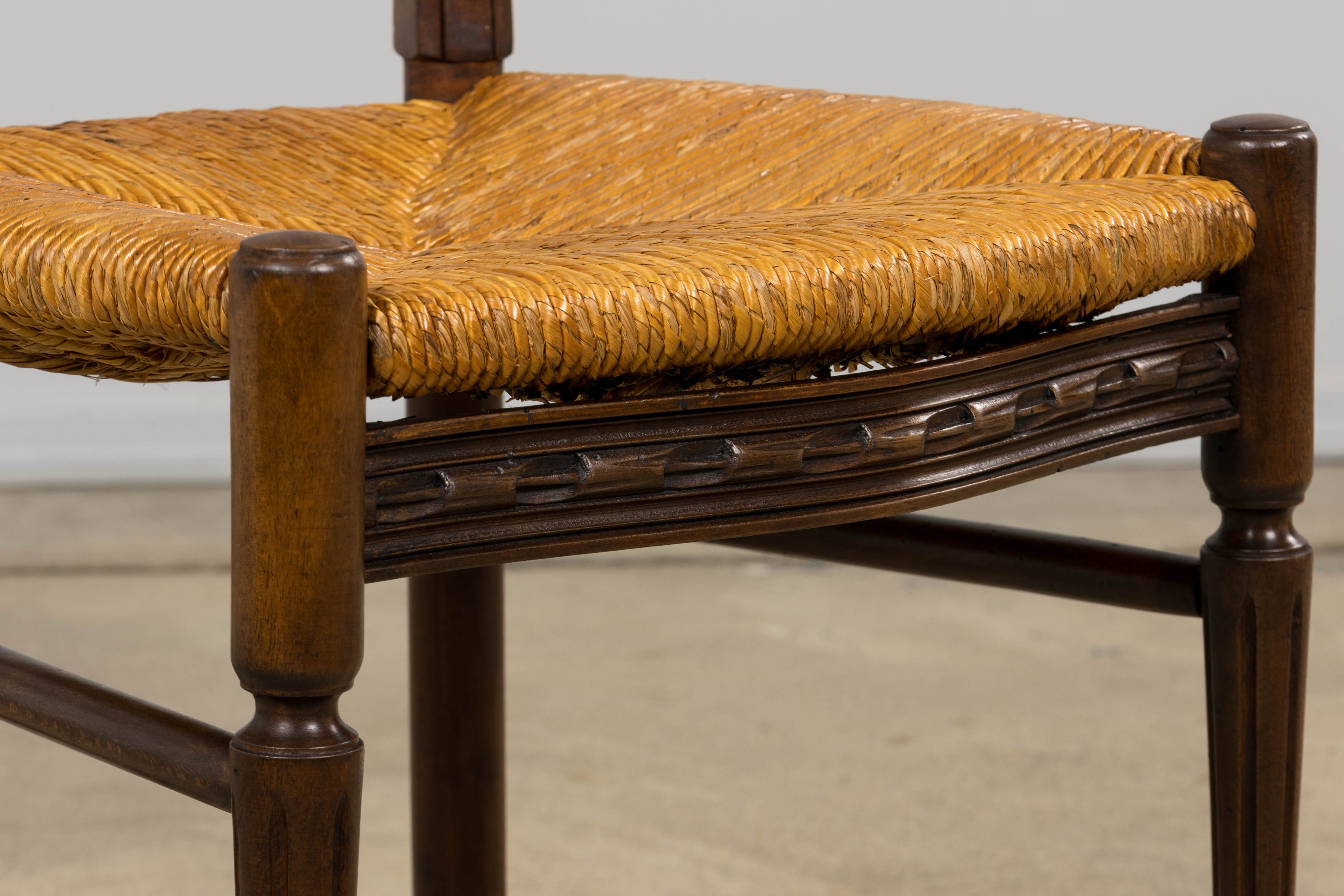 ON HOLD Antique French Louis XVI Style Ladder Back Walnut Dining Chairs W/ Rush Seats - Set of 8