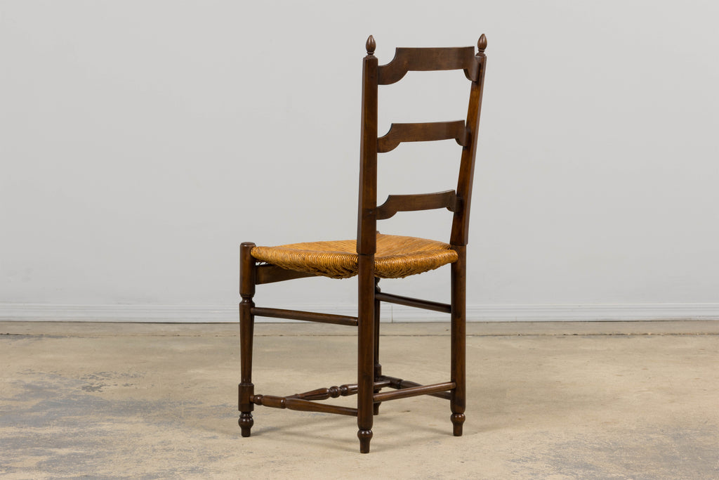 ON HOLD Antique French Louis XVI Style Ladder Back Walnut Dining Chairs W/ Rush Seats - Set of 8