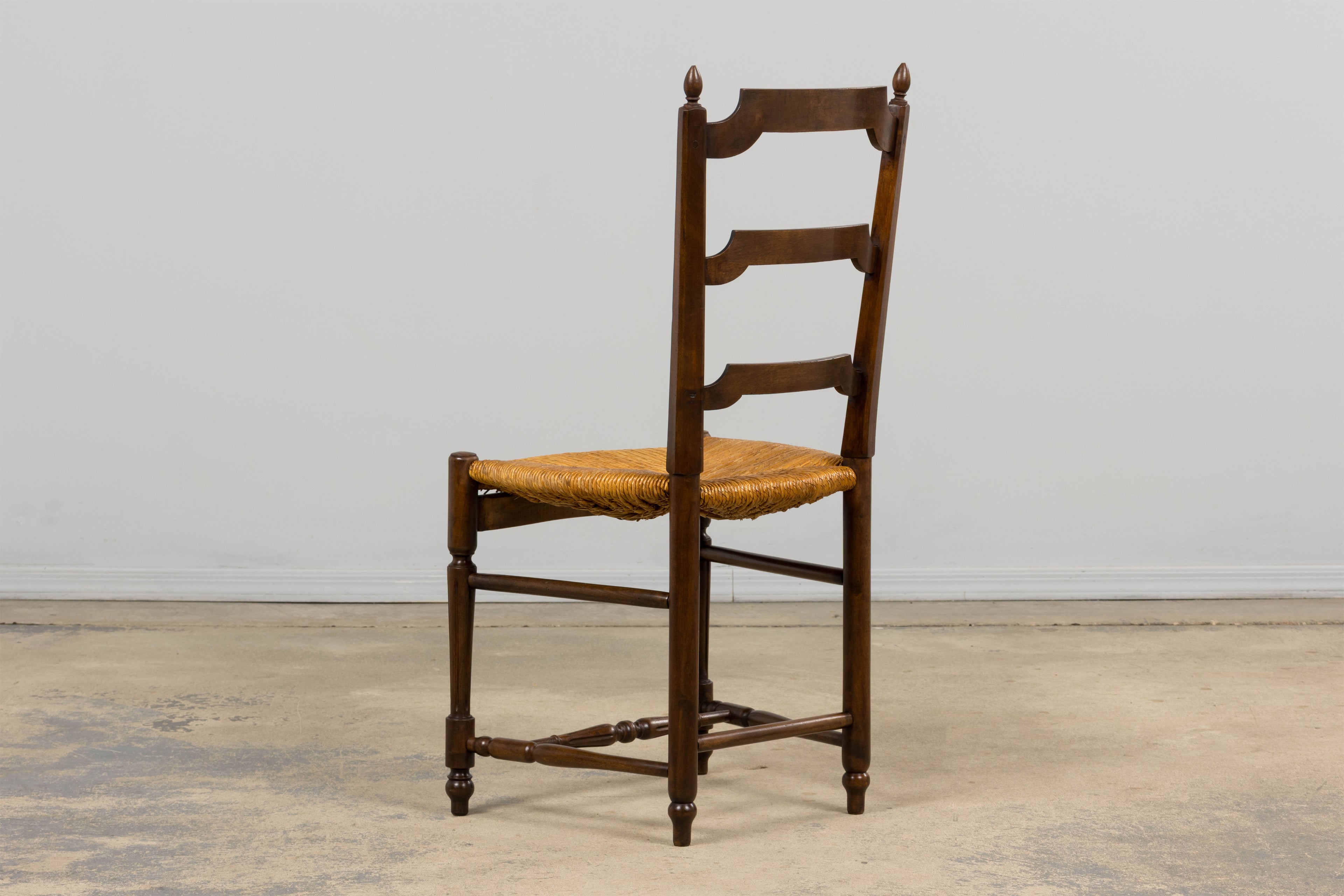 ON HOLD Antique French Louis XVI Style Ladder Back Walnut Dining Chairs W/ Rush Seats - Set of 8