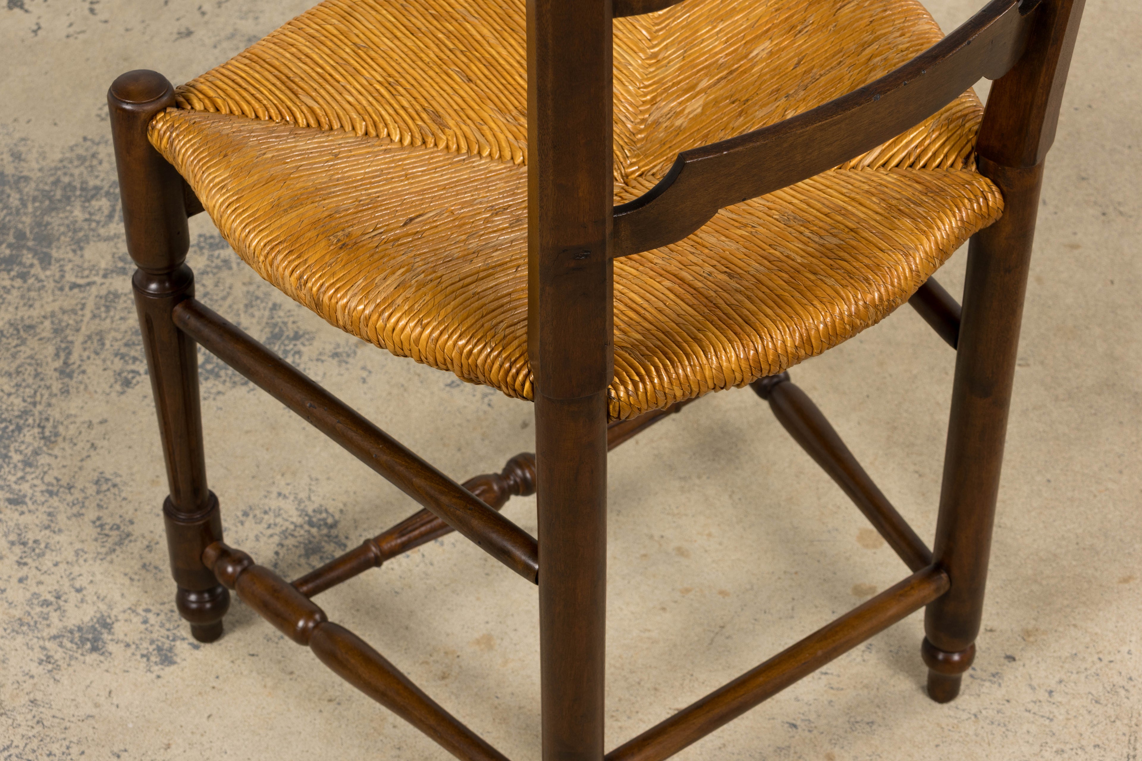 ON HOLD Antique French Louis XVI Style Ladder Back Walnut Dining Chairs W/ Rush Seats - Set of 8