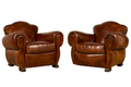 1940s French Art Deco Cognac Leather Club Chairs, Pair