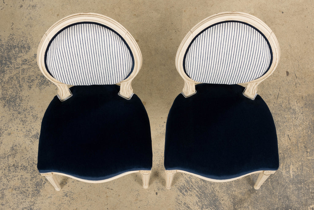 A Pair of Antique French Louis XVI Style Painted Side Chairs in Navy