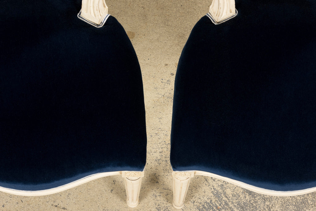 A Pair of Antique French Louis XVI Style Painted Side Chairs in Navy