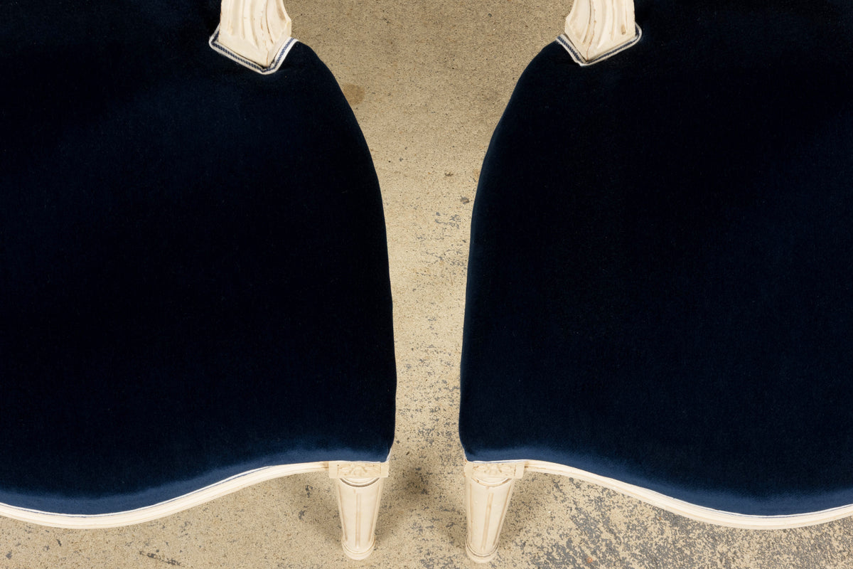 A Pair of Antique French Louis XVI Style Painted Side Chairs in Navy