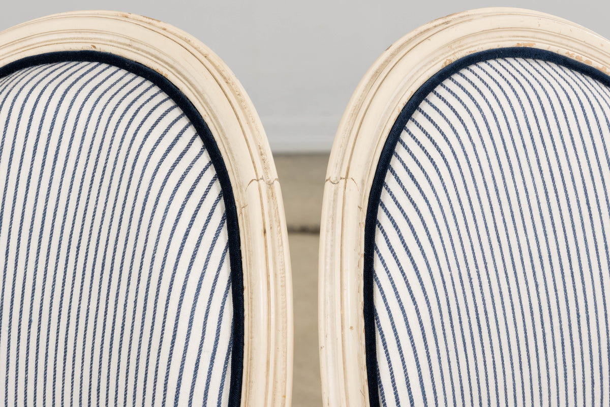 A Pair of Antique French Louis XVI Style Painted Side Chairs in Navy