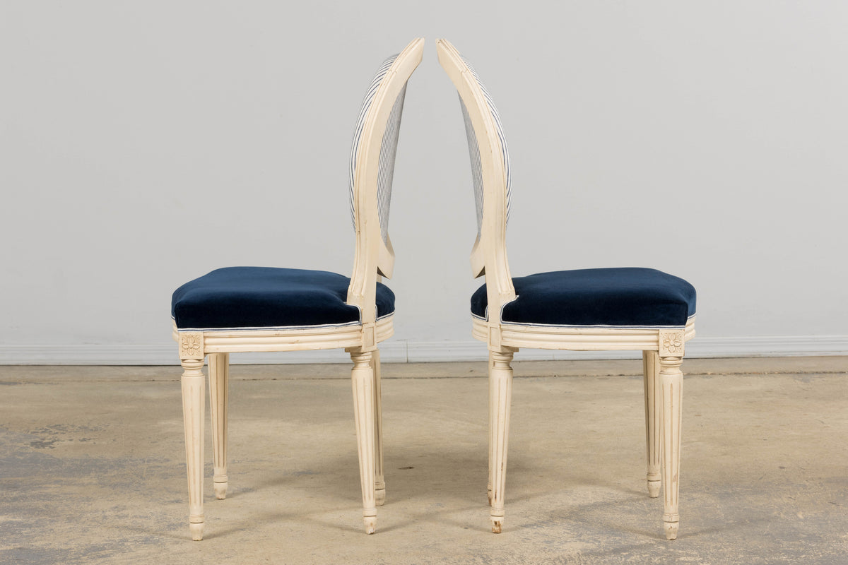 A Pair of Antique French Louis XVI Style Painted Side Chairs in Navy