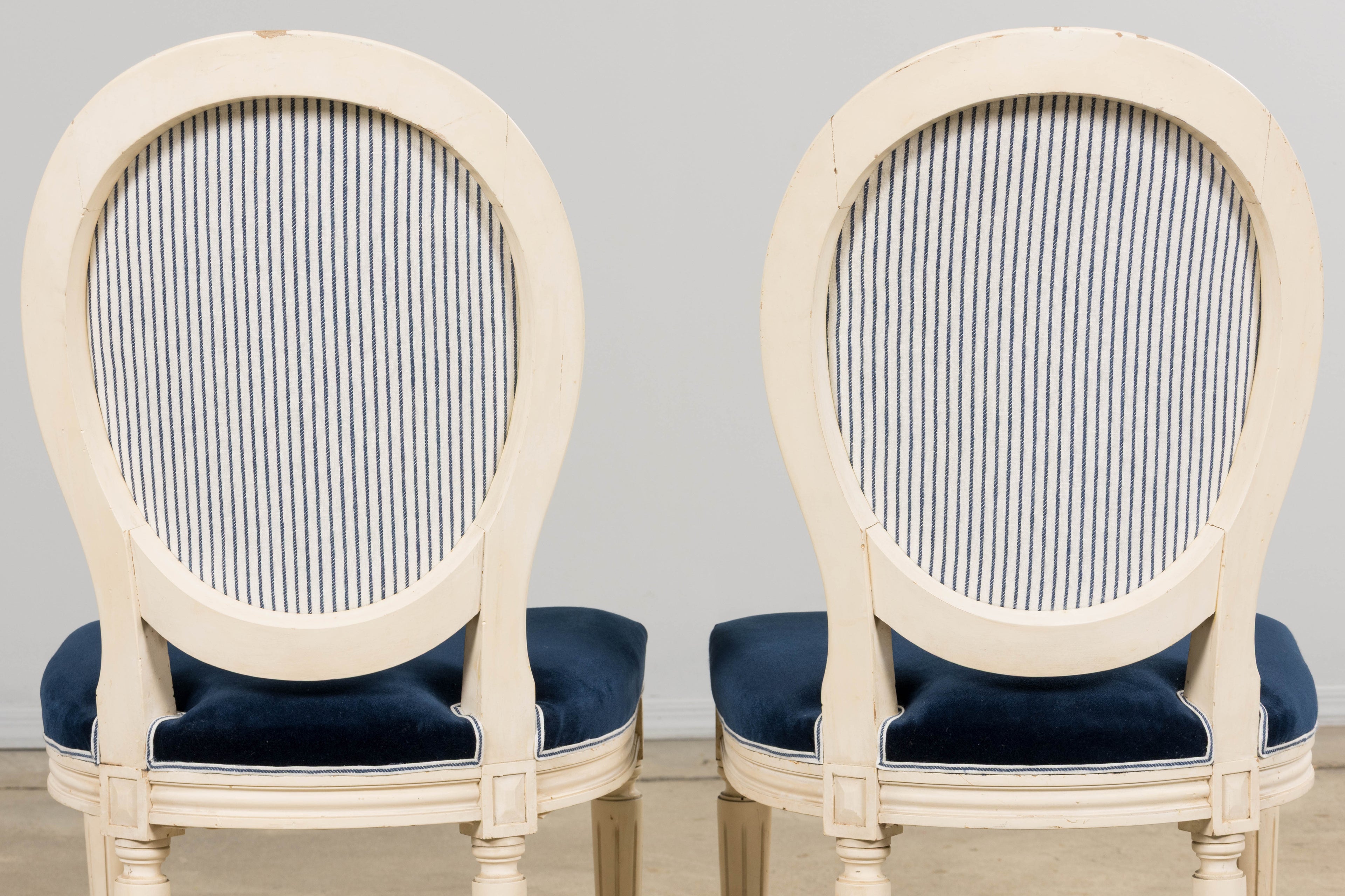 A Pair of Antique French Louis XVI Style Painted Side Chairs in Navy