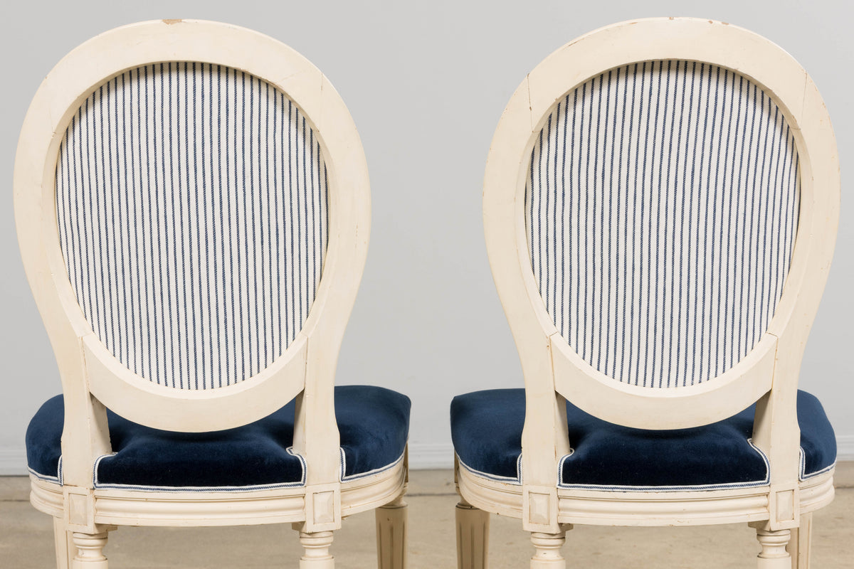 A Pair of Antique French Louis XVI Style Painted Side Chairs in Navy