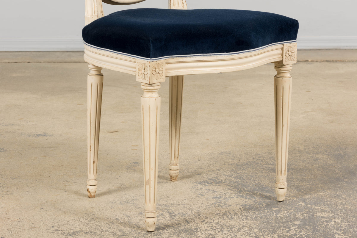 A Pair of Antique French Louis XVI Style Painted Side Chairs in Navy