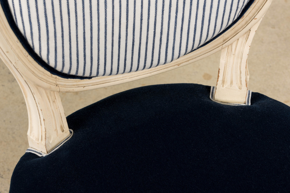 A Pair of Antique French Louis XVI Style Painted Side Chairs in Navy