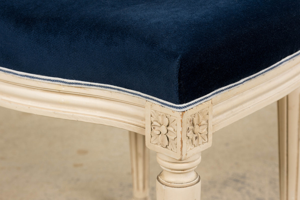 A Pair of Antique French Louis XVI Style Painted Side Chairs in Navy