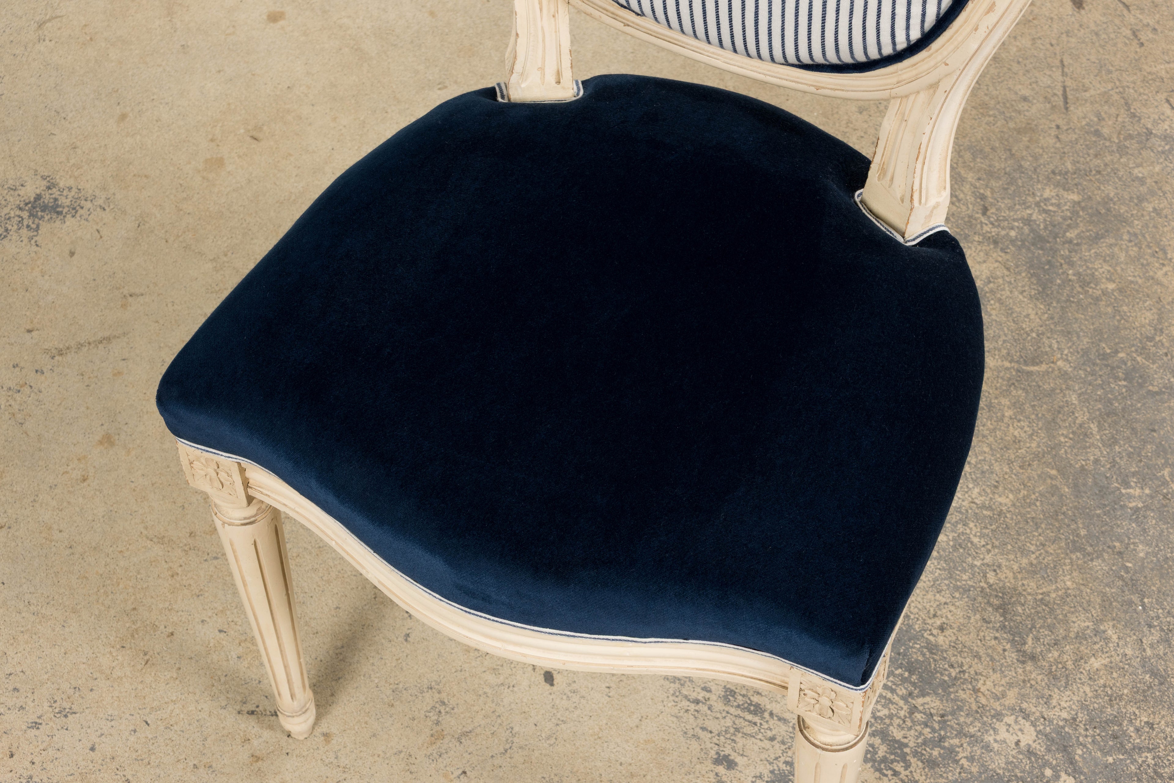 A Pair of Antique French Louis XVI Style Painted Side Chairs in Navy